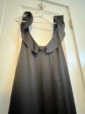 NWT EXPRESS Black Satin Ruffle Strap Midi Dress | Size 10